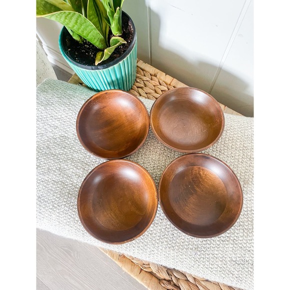 No Brand Other - Folk Wooden Salad Bowls Set of 4 Rustic Farmhouse